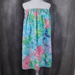 Lilly Pulitzer Terry Cloth Towel Spa Beach Wrap One Size Pink Blue Print Resort